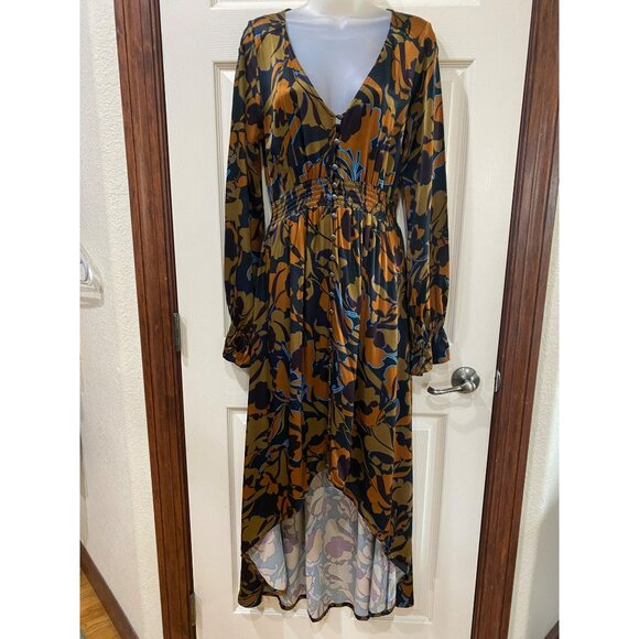 Shyanne Womens Floral Print V-Neck Long Sleeve High-Low Dress M 100% Viscose Mul - Picture 12 of 12